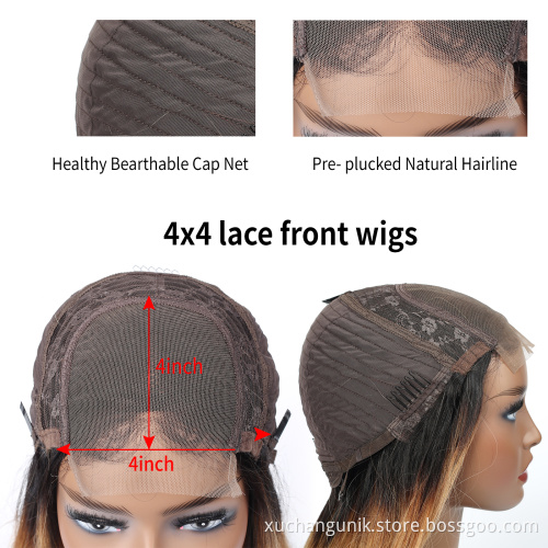 Uniky 13*6 Ombre Human Hair Wigs Honey Blonde Brazilian Straight Lace Front Wig Pre Plucked Hairline With Baby Hair 1B/27